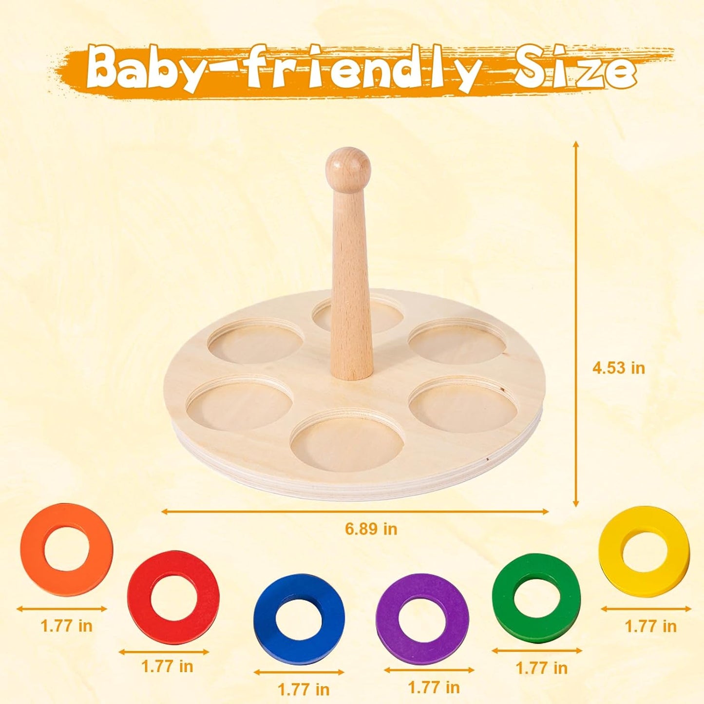 Adena Montessori Wooden Stacking and Sorting Ring,Wooden Rings on Peg,Colorful 5 Shapes on Curved Peg Horizontal Dowel Variation,Fine Motor Skills Development Toys for 1 2 3 Years Old Toddlers