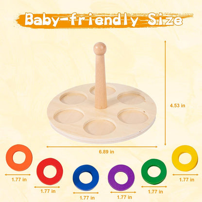 Adena Montessori Wooden Stacking and Sorting Ring,Wooden Rings on Peg,Colorful 5 Shapes on Curved Peg Horizontal Dowel Variation,Fine Motor Skills Development Toys for 1 2 3 Years Old Toddlers