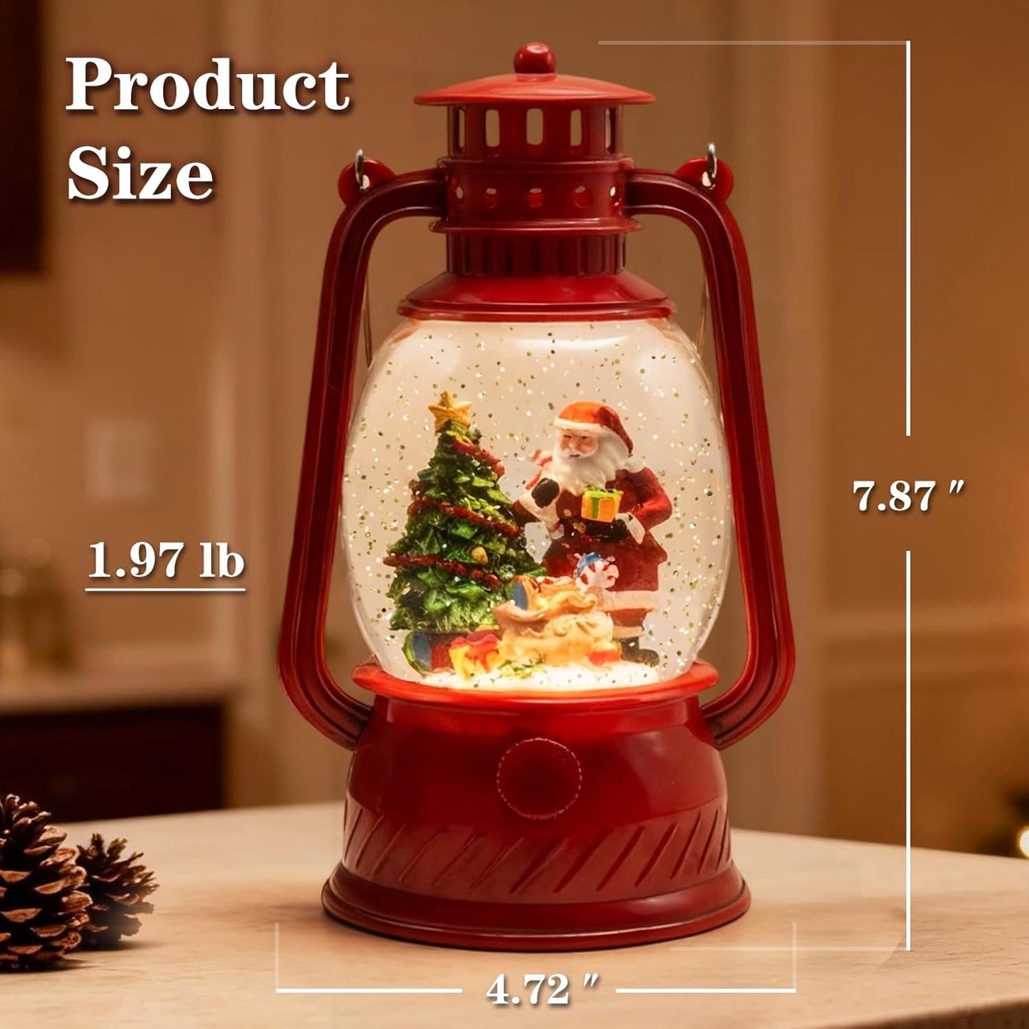 Christmas Snow Globes Lantern, Church and Christmas Tree Christmas Decorations Indoor, 6H Timer Battery & USB Powered Light Up Musical Snow Globes for Kids Women Adults Gift Thanksgiving Home Decor