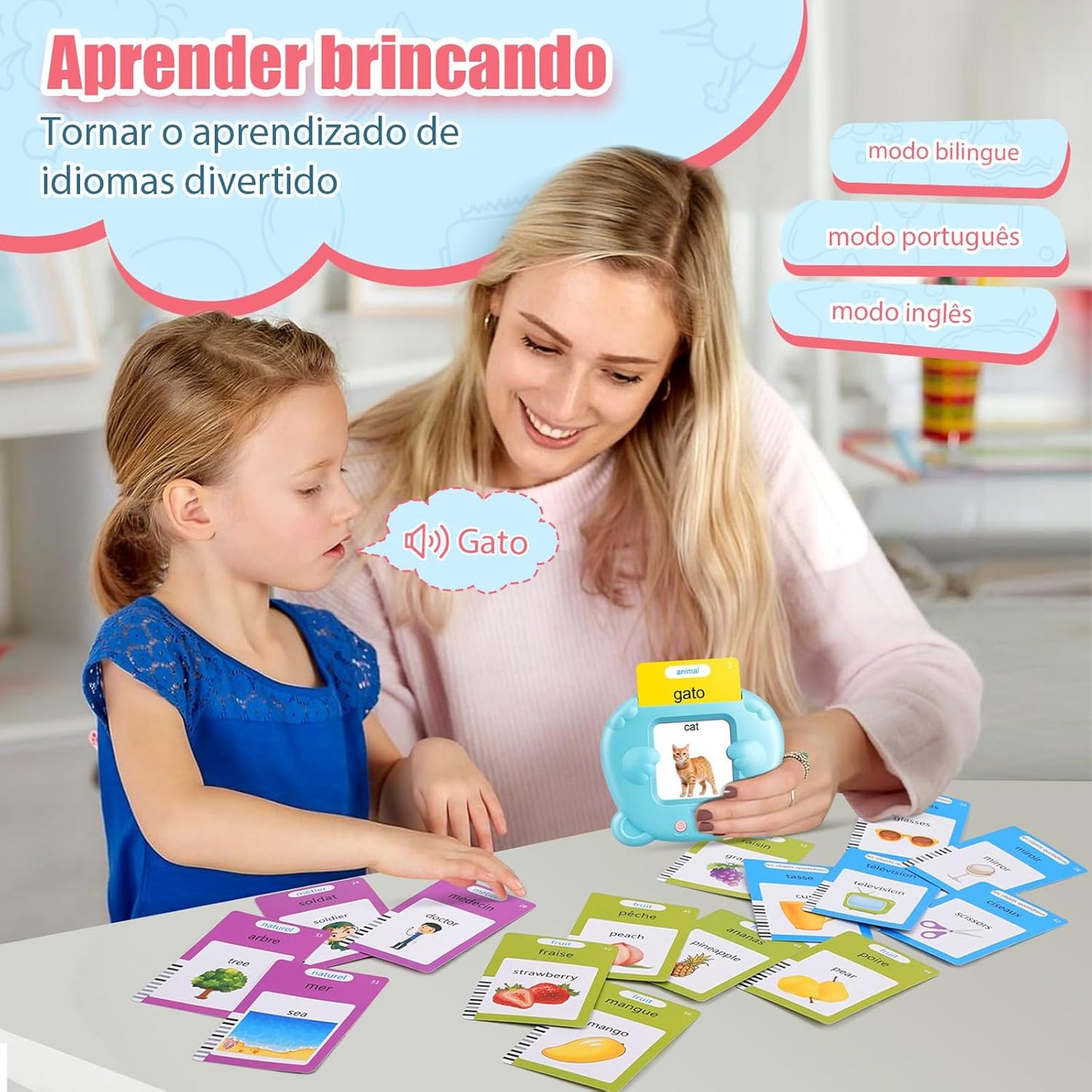 Spanish & English Talking Flash Cards for Toddler, Bilingual Flash Cards Learning Montessori Toys with 224 Sight Words, Speech Therapy Toys for Children Sensory Preschool Education