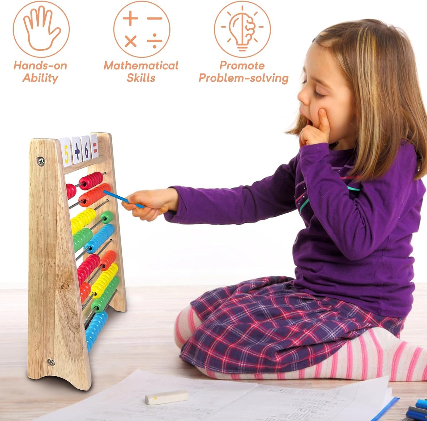 Sealive Wooden Counting Toy - 50 Beads Abacus for Kids Math, Cartoon Giraffe Counters for Kids, Counting Toys for Preschool Learning & Development, Develops Coordination, Motor Skills