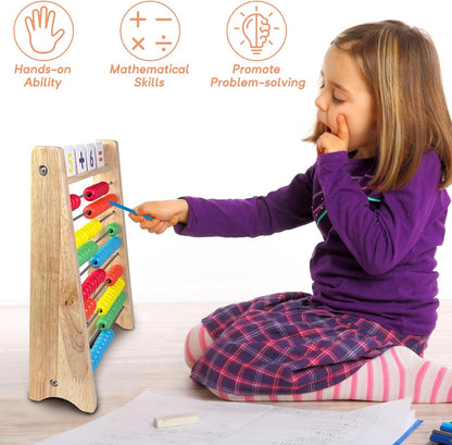 Sealive Wooden Counting Toy - 50 Beads Abacus for Kids Math, Cartoon Giraffe Counters for Kids, Counting Toys for Preschool Learning & Development, Develops Coordination, Motor Skills