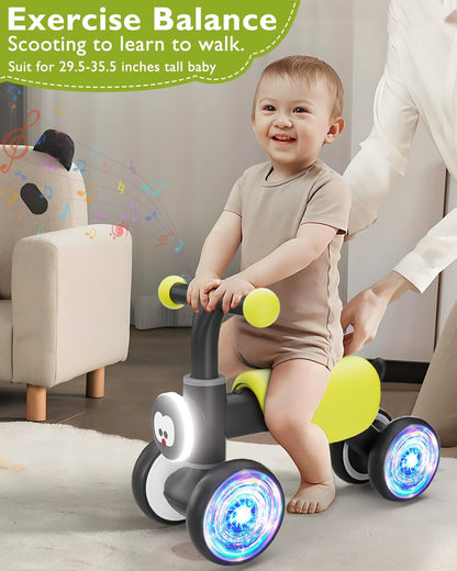 Toddler Toys Balance Bike for 1 Year Old Girl Gifts,4 Wheels Colorful Lighting with Music Baby First Bike,Toddler Girl Toys Balance Bike for 1st 2 Year Old Birthday Gifts