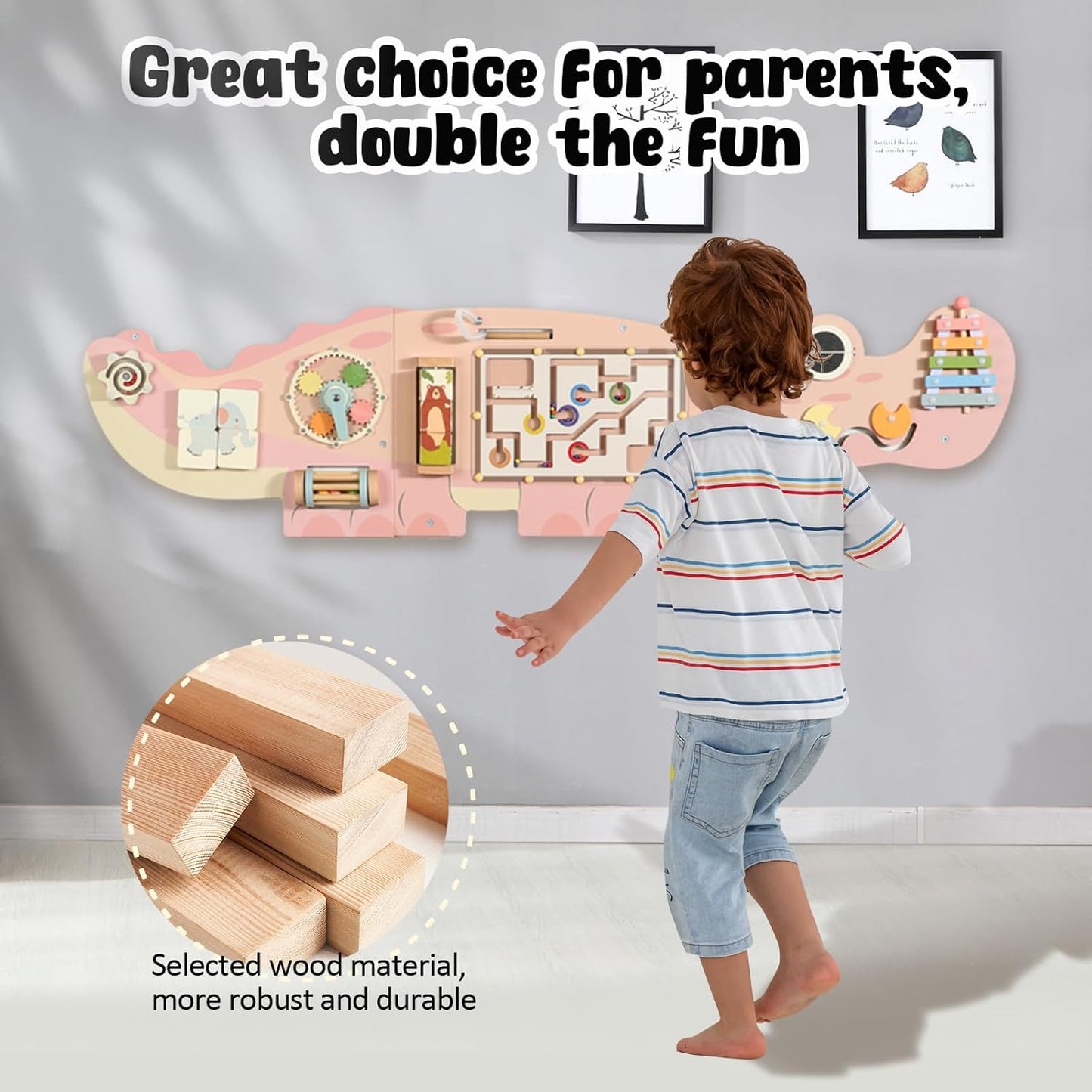 Wooden Sensory Wall Panel for Kids Activity Wall Busy Board with Wooden Toolboxes, Kitchen, Doctor Kit & More! Wall-Mounted Learning Toy for Preschoolers (3+), STEM Play