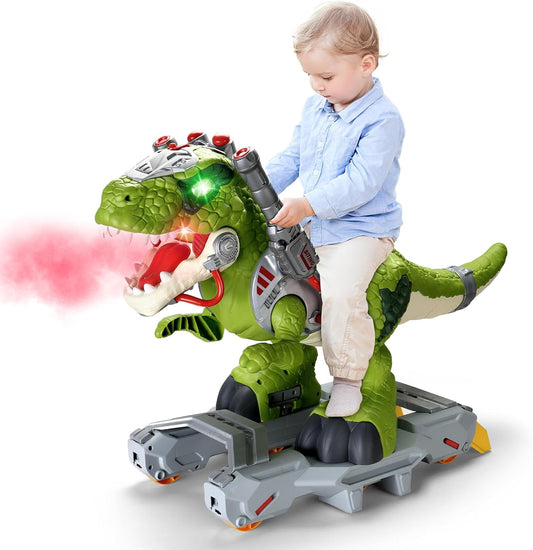 Kids Electric Dinosaur Ride On Toys, Toddler Ride On Cars with Music, Light & Smoke, Preschool Kids Scooter Foot-to-Floor Walker, Toddler Electric Car Toy Chrismas Birthday Gifts Indoor Outdoor,Yellow