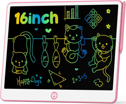 Hockvill LCD Writing Tablet for Kids 16 Inch, Toys for Girls Boys Drawing Pad for 3 4 5 6 7 Year Old Kids Toys, Christmas Birthday Gift for Kids, Toddler Doodle Board Travel Essentials - Pink