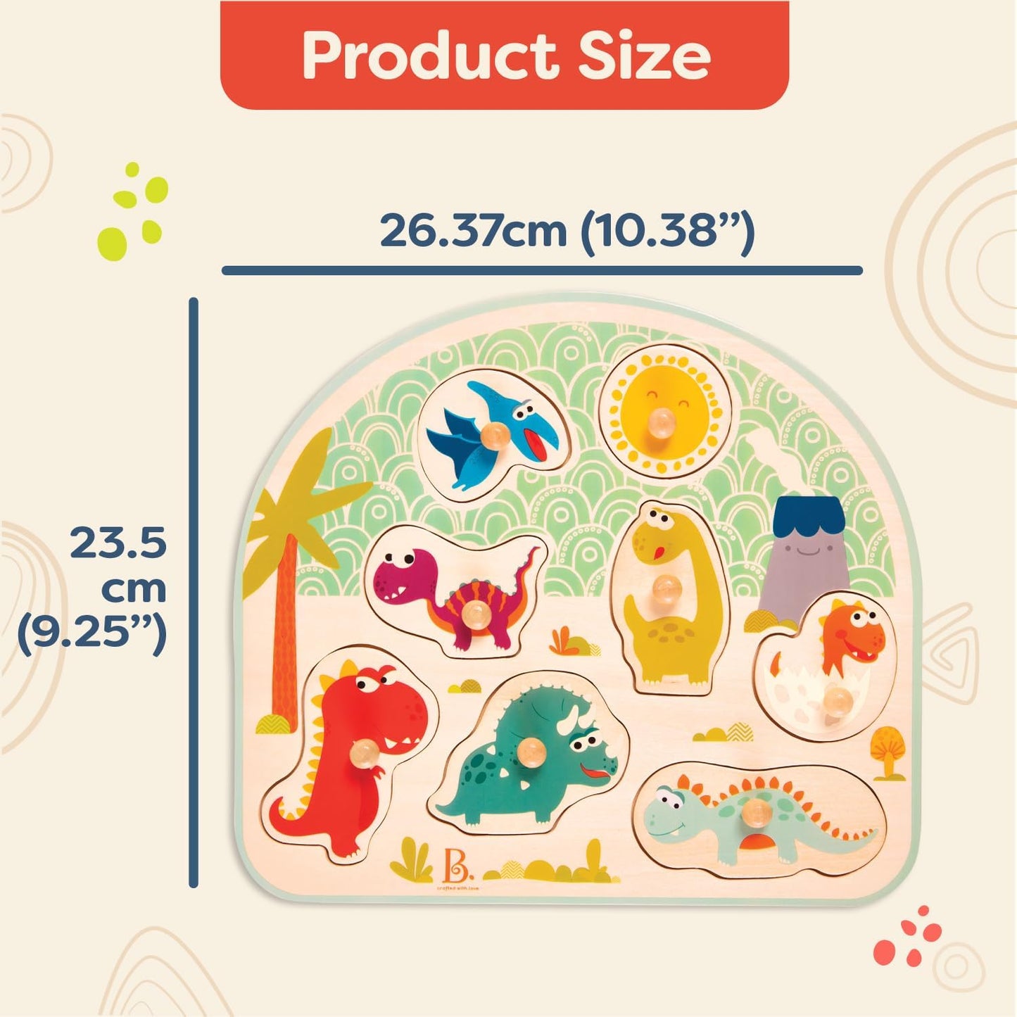 B. toys – 4 Wooden Peg Puzzles – Dinosaurs, Sea Animals, Vehicles, Farm – Puzzles for Toddlers, Kids – 18+ Months