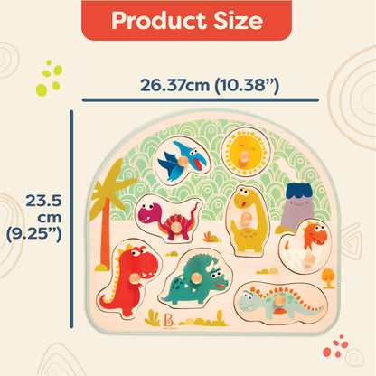 B. toys – 4 Wooden Peg Puzzles – Dinosaurs, Sea Animals, Vehicles, Farm – Puzzles for Toddlers, Kids – 18+ Months