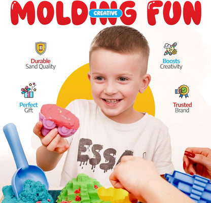 Sleepah Play Sand Sensory Sand Set for Boys & Girls Age 3 4 5 6 7 8 No Mess Never Dries Out Toy Perfect for Shaping Squeezing Scooping Rolling Molding – 36p Set 5 Colors Large Arts & Crafts Set Gift