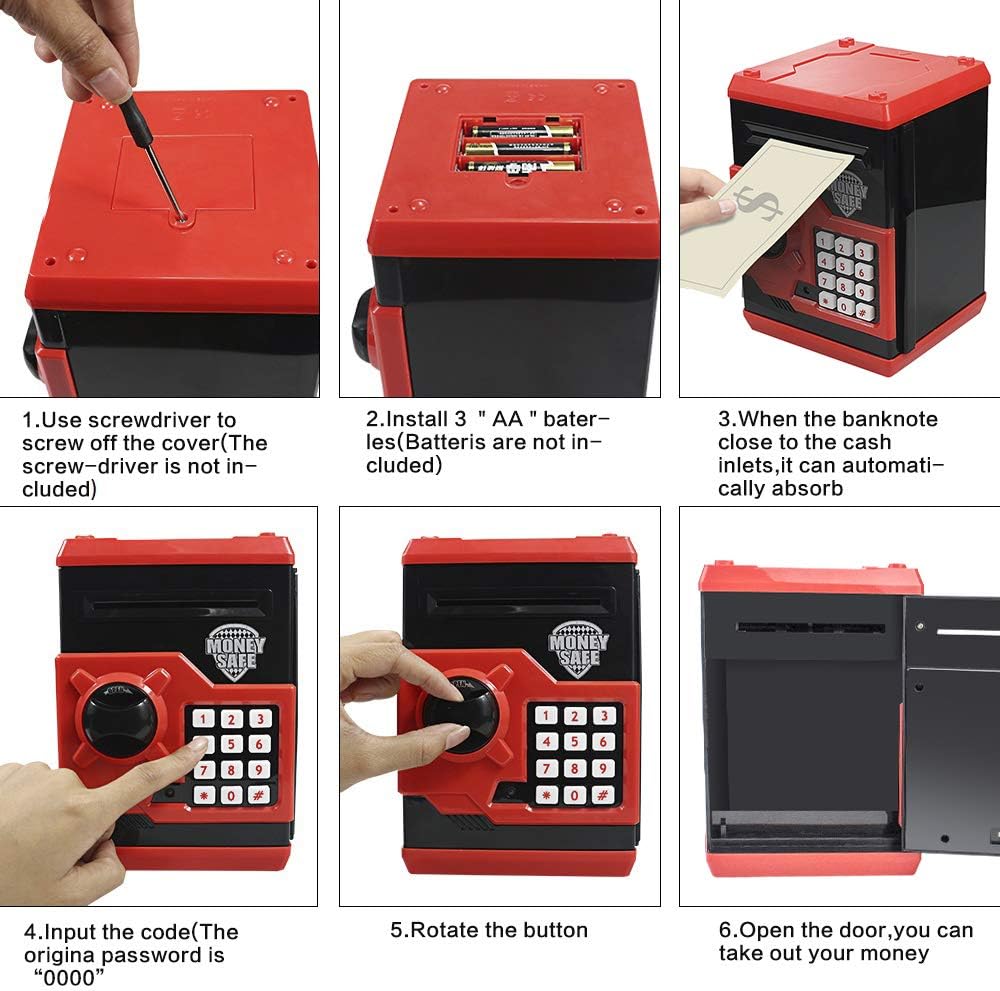 HUSAN Piggy Banks Money Banks for Kids, Electronic Password Code Money Banks ATM Banks Box Coin Bank for Children Boys and Girls (Grey Bue)