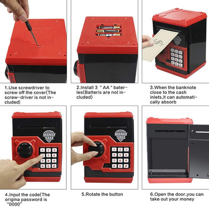 HUSAN Piggy Banks Money Banks for Kids, Electronic Password Code Money Banks ATM Banks Box Coin Bank for Children Boys and Girls (Grey Bue)
