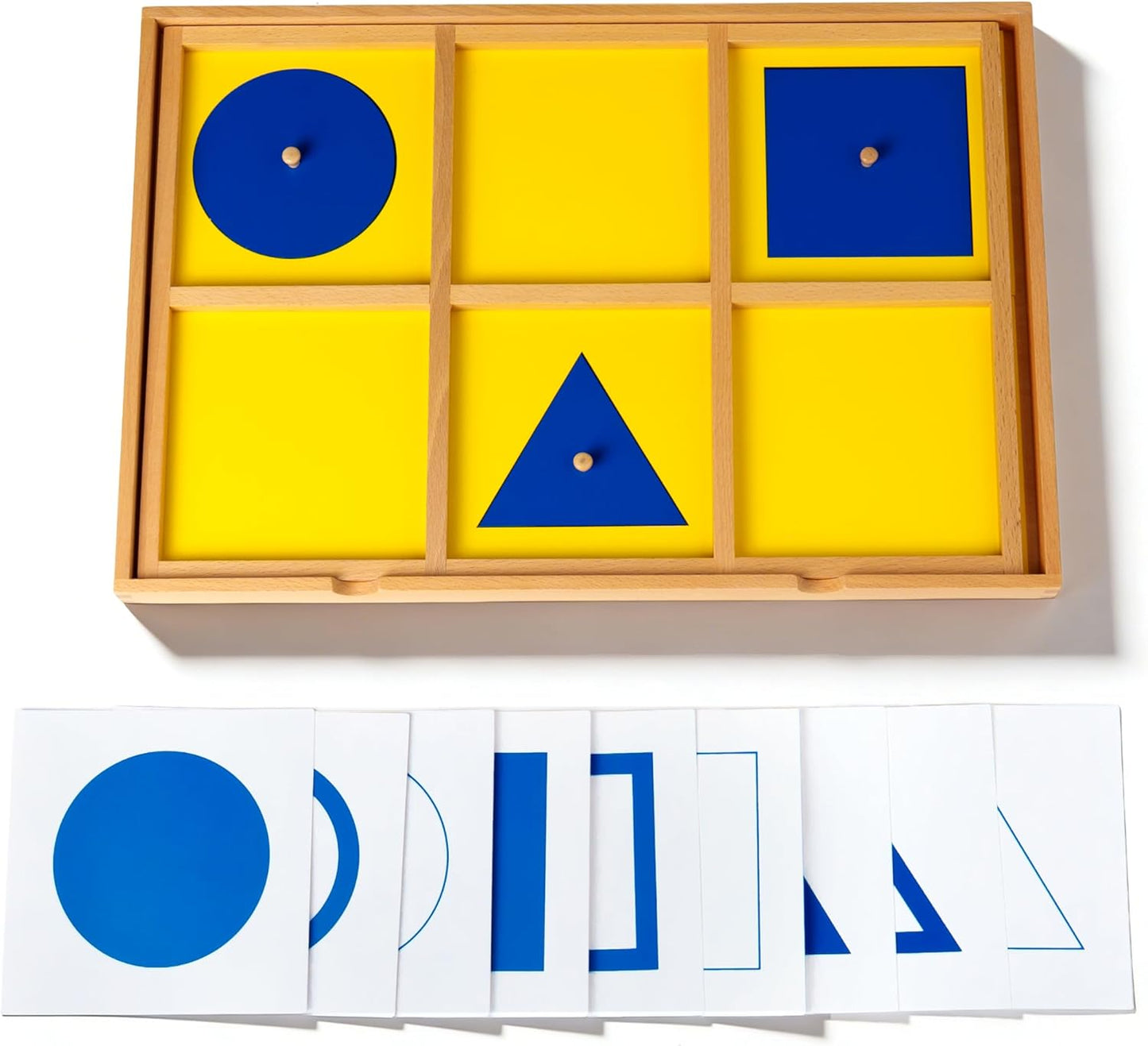Premium Montessori Large Geometric Demonstration Tray 17.7in, Beechwood Sensorial Materials for Kids, Wooden Geometry Puzzle with 6 Shapes, Preschool Homeschool Learning Toys Toddlers Shape Sorter