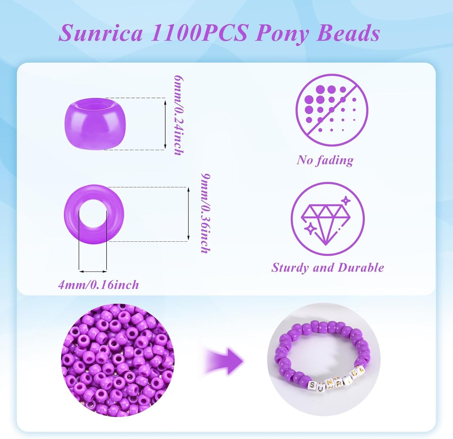 1100Pcs Red Pony Beads 6x9mm Large Hole Plastic Hair Beads for Braids, Kandi Bracelets, Keychains, Jewelry Making
