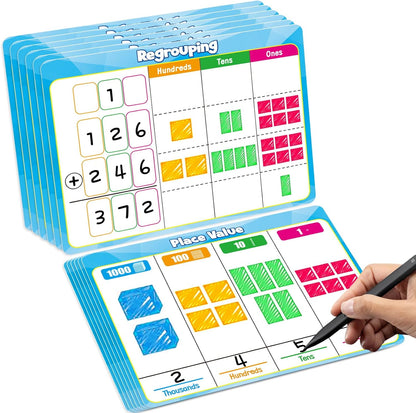 12 Pack Place Value Dry Erase Flash Cards Chart, 9" x 12" Base Ten Addition and Subtraction Math Manipulatives 1st 2nd 3rd Grade Classroom Must Haves Teacher Homeschool Supplies Essential