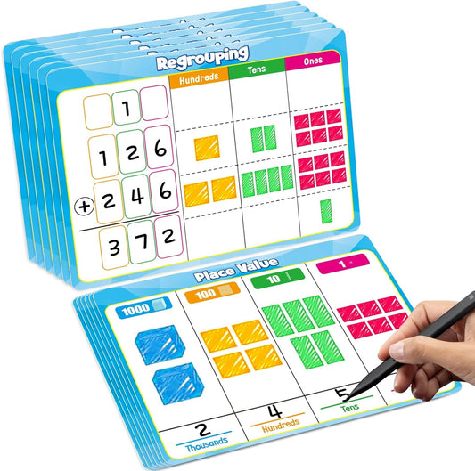 12 Pack Place Value Dry Erase Flash Cards Chart, 9" x 12" Base Ten Addition and Subtraction Math Manipulatives 1st 2nd 3rd Grade Classroom Must Haves Teacher Homeschool Supplies Essential