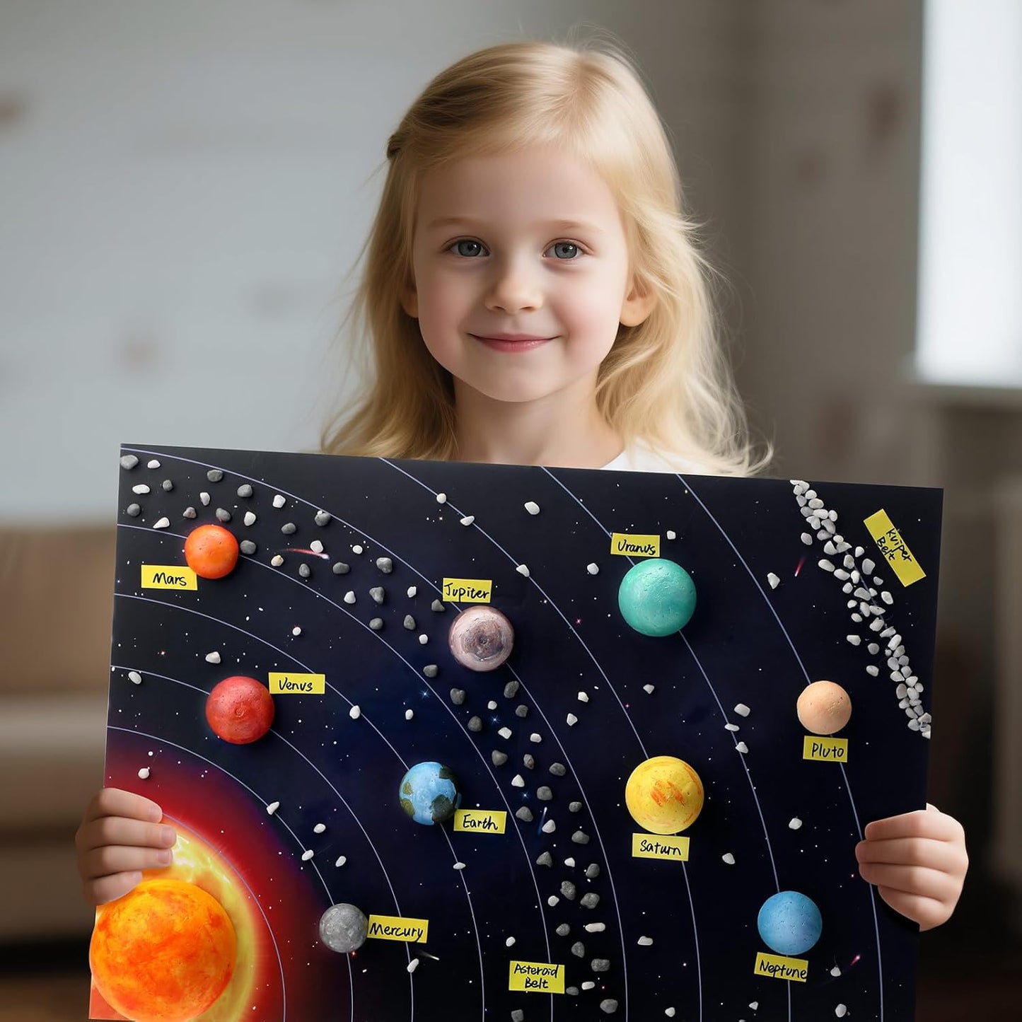 20 Solar System Model Project Kit with 10 Foam Ball LED Lights 12 Pigment 2 Brushes Solar System Background DIY Outer Space Planet Foam for Kid School Science Projects Arts Crafts(Rectangle)