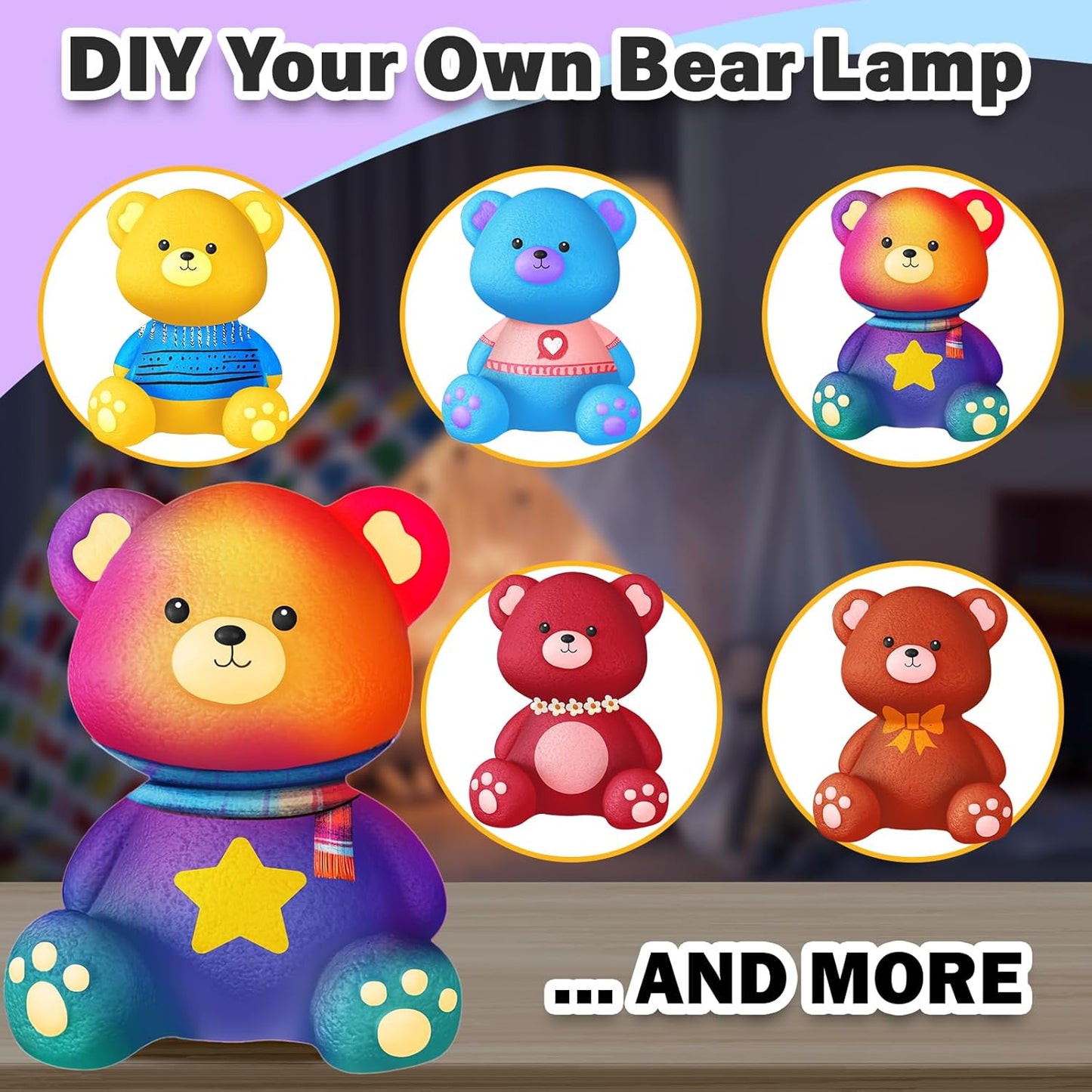 FUNZBO 4.3in Paint Your Own Dinosaur Lamp Kit - Arts and Crafts Supplies Painting for Kids Teens, DIY Night Light Dinosaur Toy for Boy Girl 3 4 5 6 7 8 9 10 11 12 Birthday Gift