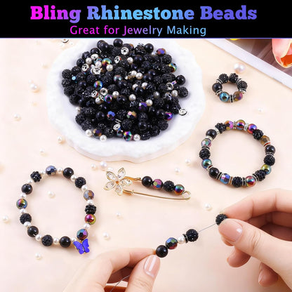 300 Pcs Diamonds Beads for Jewelry Making, Included 10 mm Red Rhinestone Beads for Bracelets, Bubblegum Bead for Pen Making, Pearl and Spacer Bead for Bracelet Necklace Earring Crafting