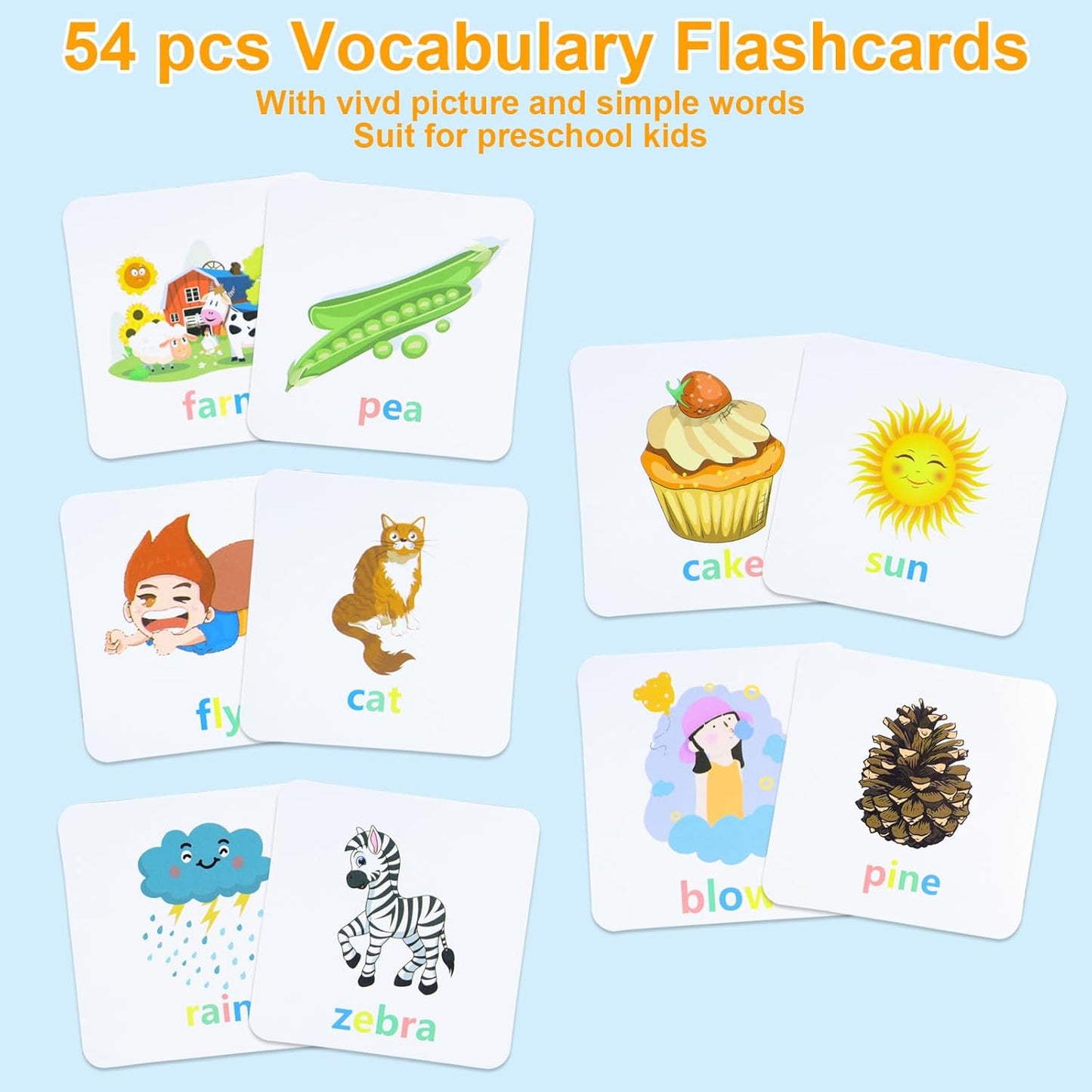 Word Spelling Games, Matching Letter Game for Kids, 20 Wooden Alphabet Blocks with 54 Flashcards, Preschool Learning Activities Toys, Montessori Educational Toys Gifts for Kids Ages 3-8
