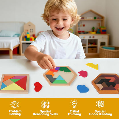 Wooden Puzzles Blocks Brain Teasers Logic Games for Classroom & Party Times,Jigsaw Puzzle Intelligence STEM Montessori Educatioanl IQ Toys Games for Kids Boys Girls Ages 3+ (3 Pack)