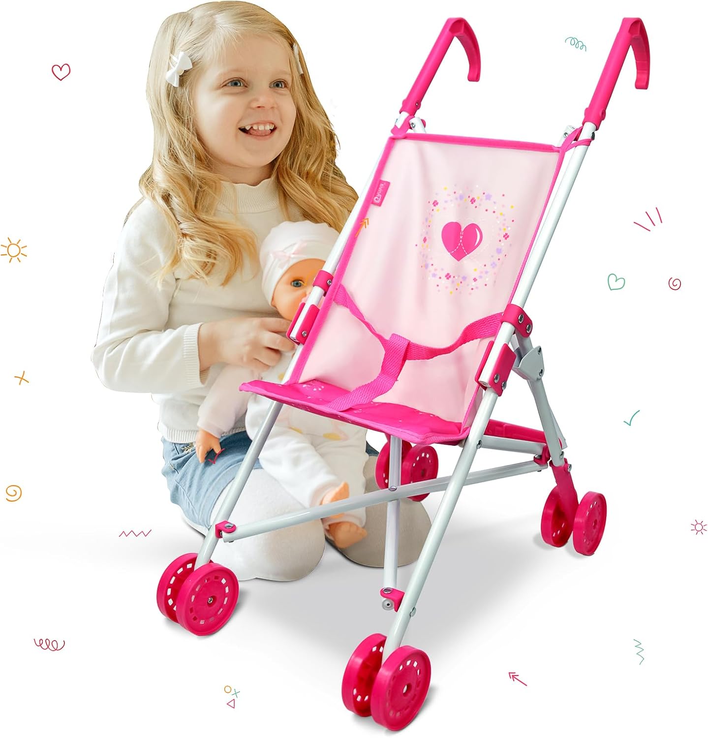 Anivia Stroller Toy Collection Doll Stroller Baby Doll Accessories for Toddlers 1-3Heart Design Gifts for Toddlers and Girls Toy Stroller
