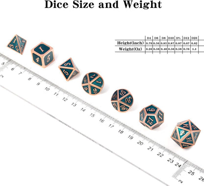 DnDnD Heavy Polyhedral Metal Dice Set with Metal Box, 7-die Shiny Blue Surface with Golden Number for RPG,Dungeons and Dragons,Pathfinder,Shadowrun,D&D,Role Palying Game and Math Teaching - Colors B