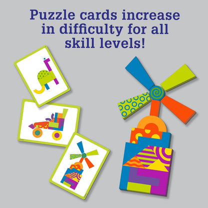 MindWare Imagination Patterns - Creative, Magnetic Play with Patterned Tangram Shapes - Includes 60 Magnetic Blocks, 60 Puzzle Cards, Dry Erase Markers & Wood Case - Deluxe