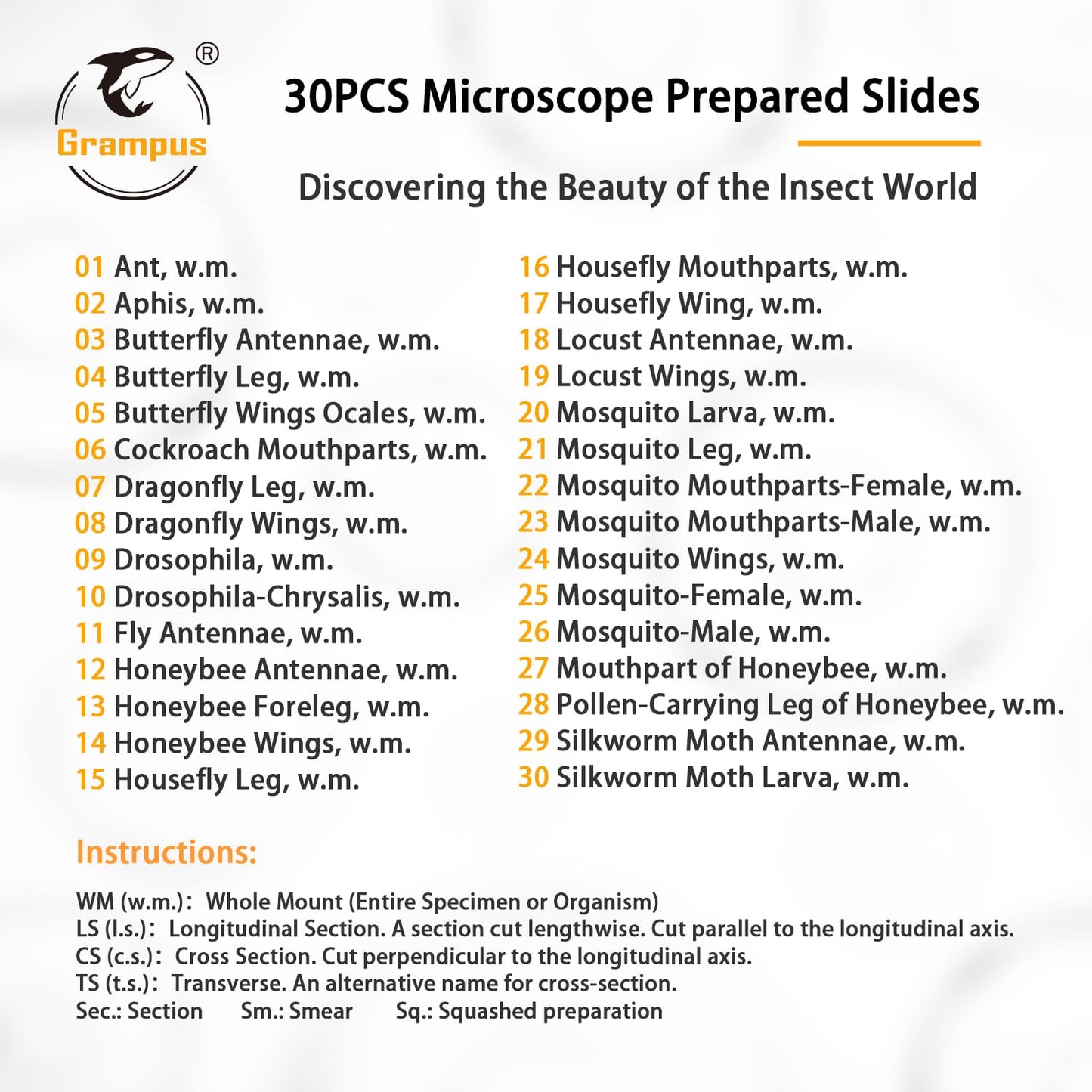 30 Prepared Microscope Slides with Specimens for Kids Students - Plants, for Biological Science Lab, Children's Science Education, Homeschooling Use