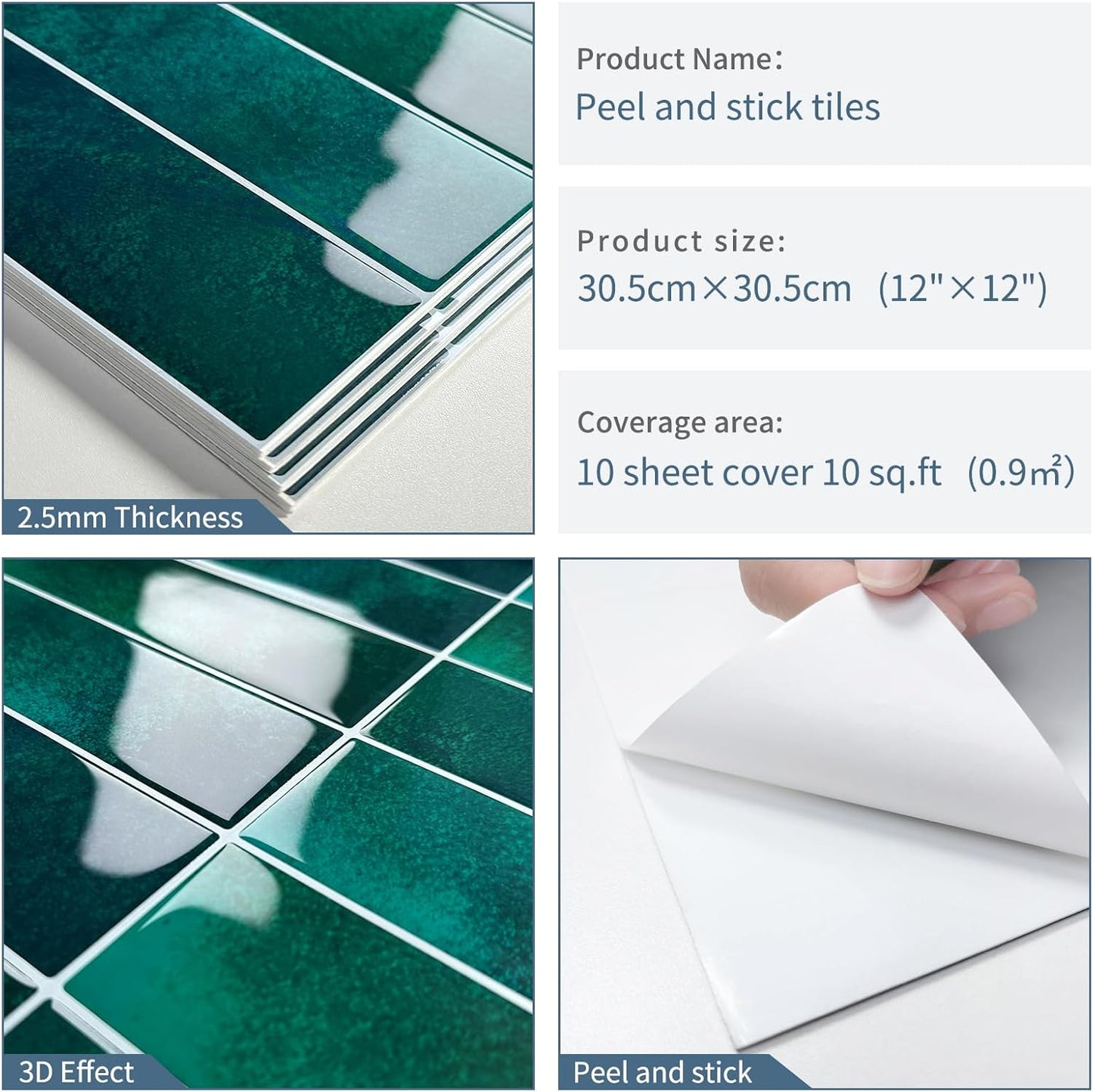 Plain White Peel and Stick Backsplash Tile Rectangle Subway Self Adhesive Wall Tiles for Kitchen (10-Sheet,12"x12")