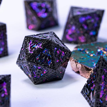 UDIXI Steampunk Metal Dice Set, 7 Die Polyhedral DND Dice Set for D&D Role Playing Game and Math Teaching (Ancient Copper)