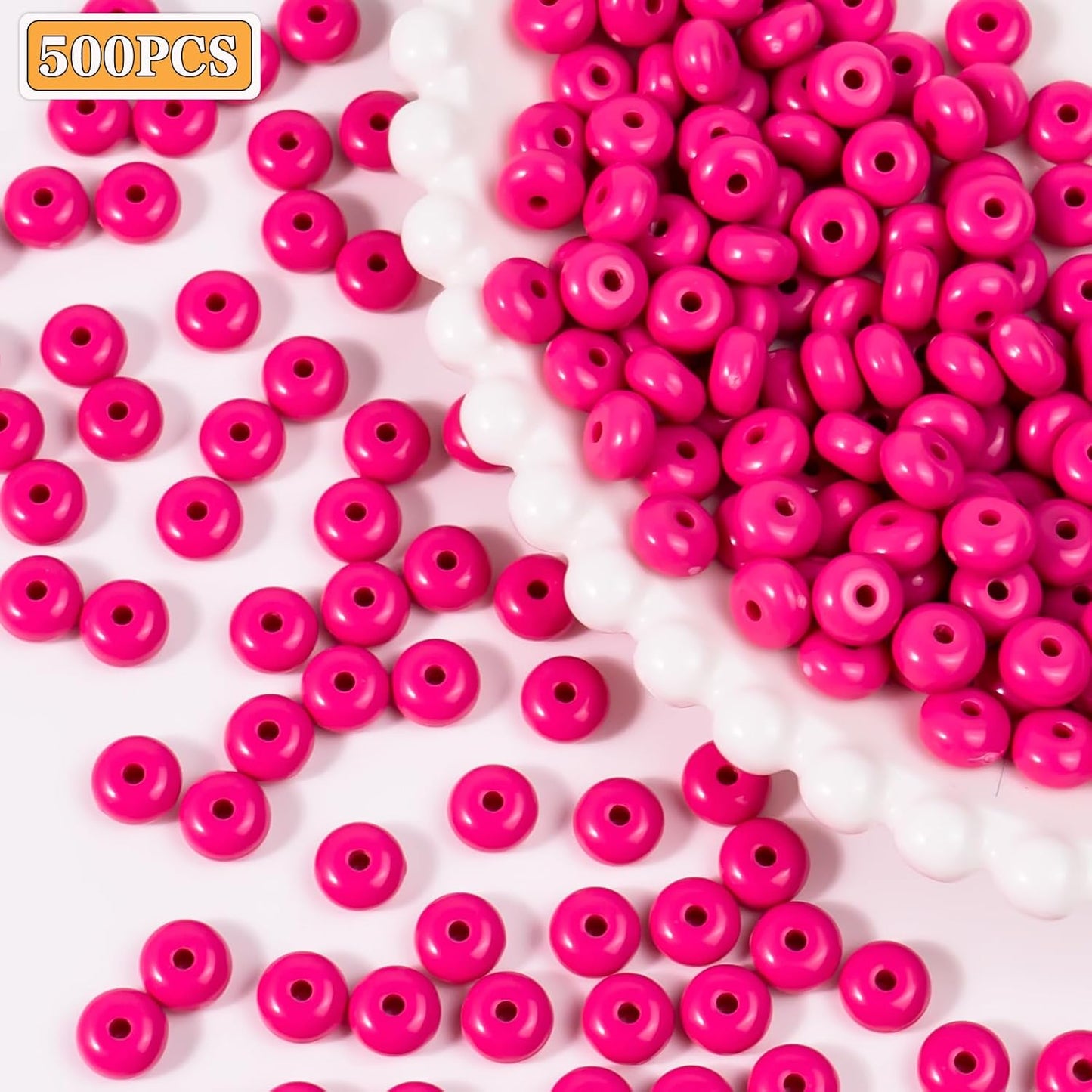 500PCS 8mm Acrylic Lentil Beads, White Abacus Beads Loose Beads for Crafts, Acrylic Spacer Beads for Jewelry Bracelet Necklace Making, Beads for Pens Charms Crafts, Small