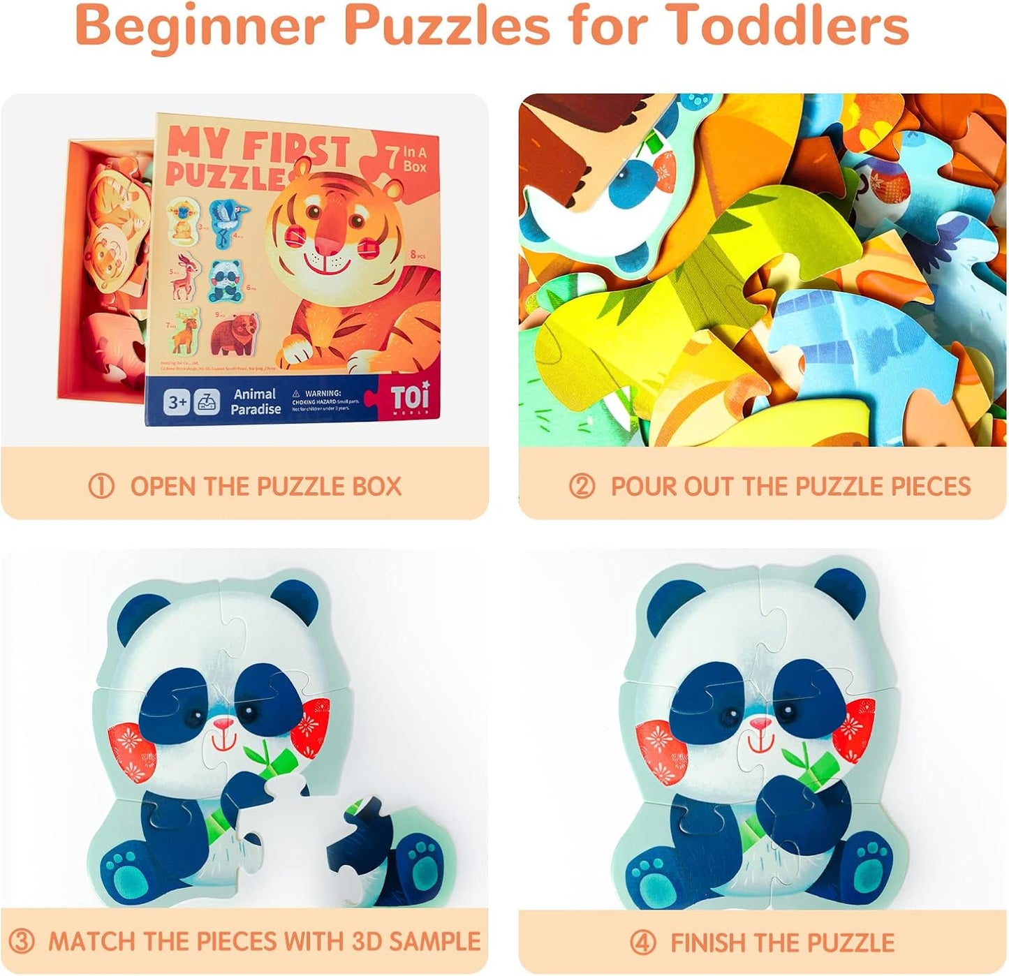 Toi 6 Packs Large Piece Toddler Jigsaw Puzzles for Kids Aged 2.5+, Animal Shaped Floor Puzzles for Beginner, Preschool Learning Game for Boys Girls, Traffic