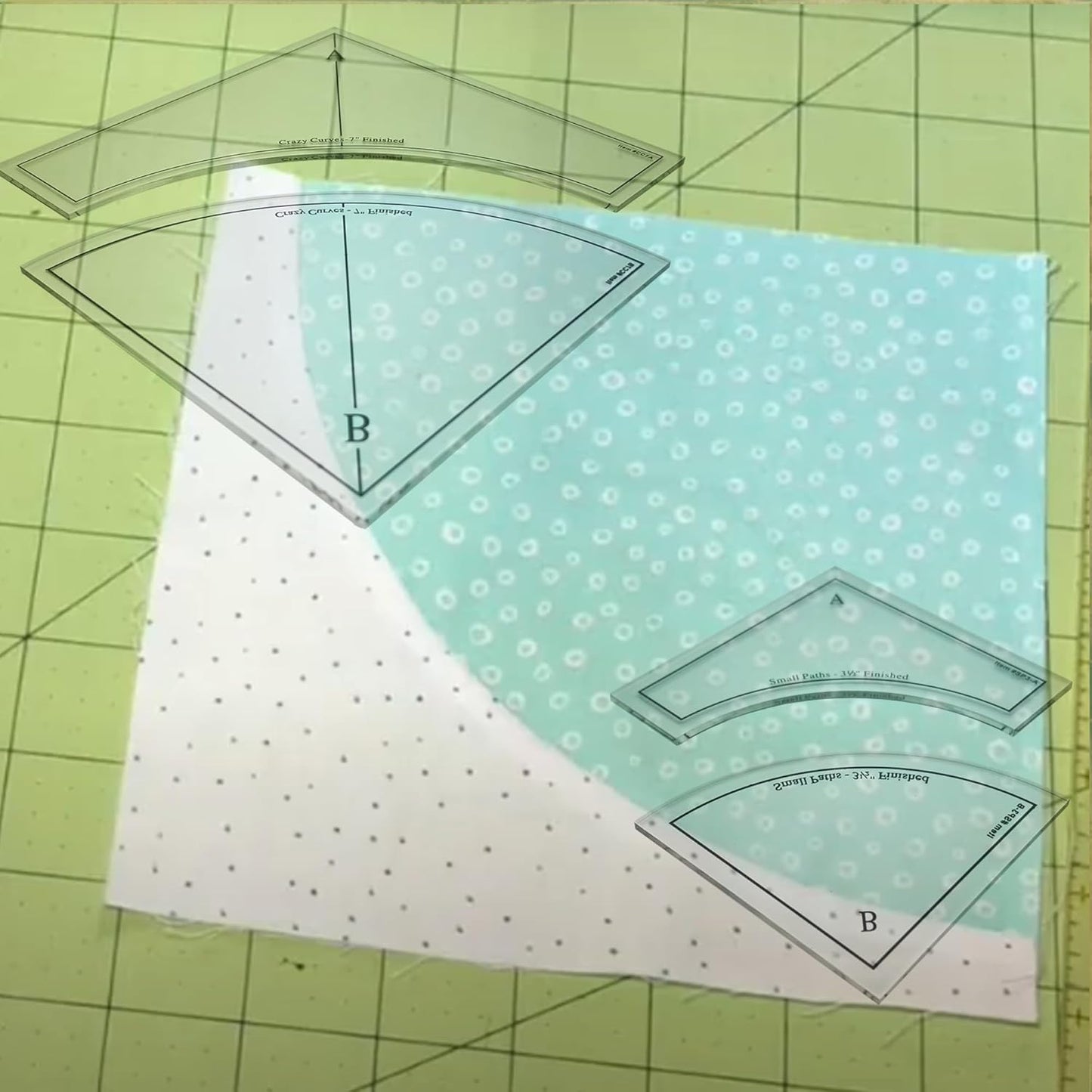 Melon Block Quilting Templates Set: Free Motion Quilting, Clear Acrylic for Creative Curved Patterns, 1/4” Seam Allowance (3pc)