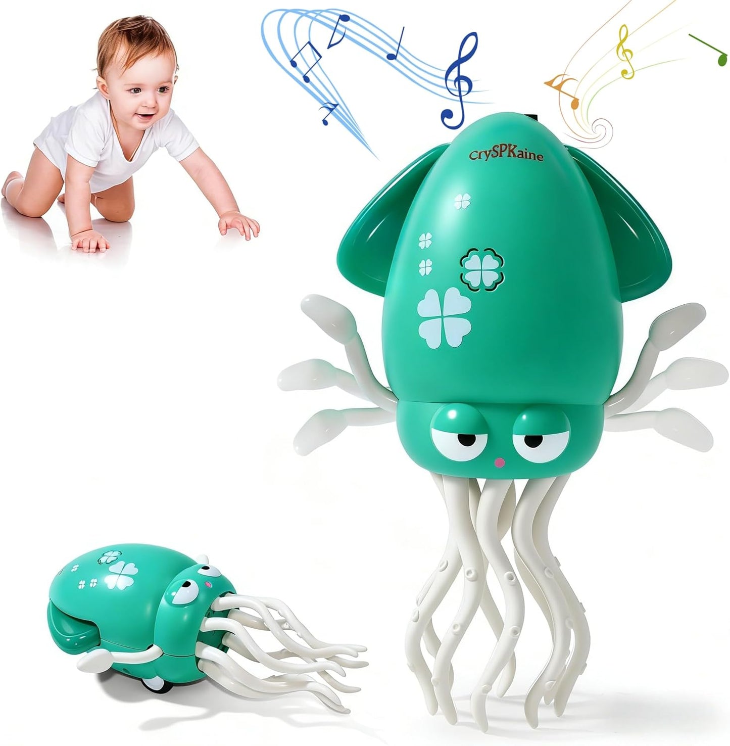 2026 New Electric Dancing Squid Toy with LED Lights & Music, Crawling Dancing Octopus Toys Tummy Time Toys, Magic Dancing Squid Baby Toys Obstacle Avoidance & Fishing Game
