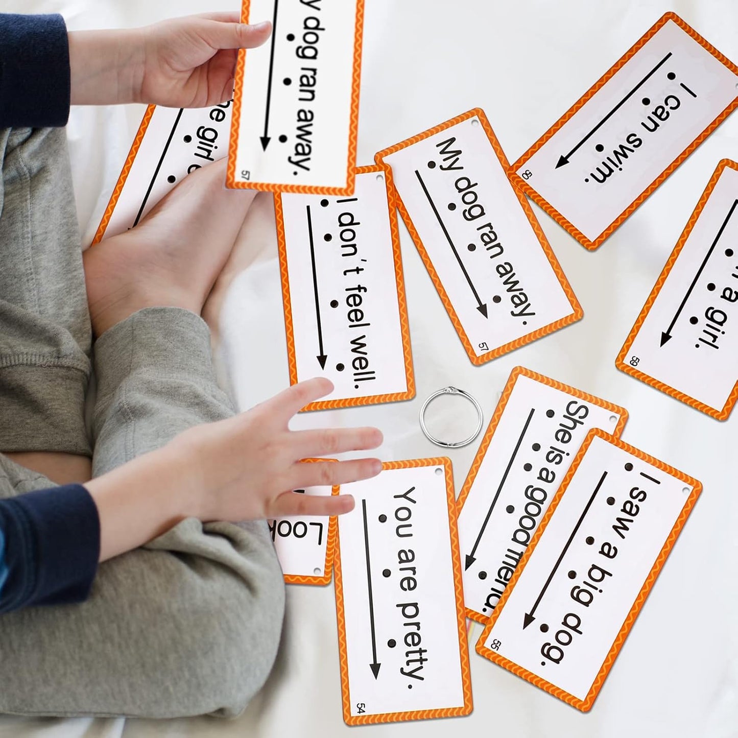 Junkin 60 Pcs Sight Word Sentence Cards Phonics Flash Cards for Kids Kindergarten Preschool, Education Sight Word Games Flashcards for Early Childhood Home School Daily Sentence Building Reading Toy
