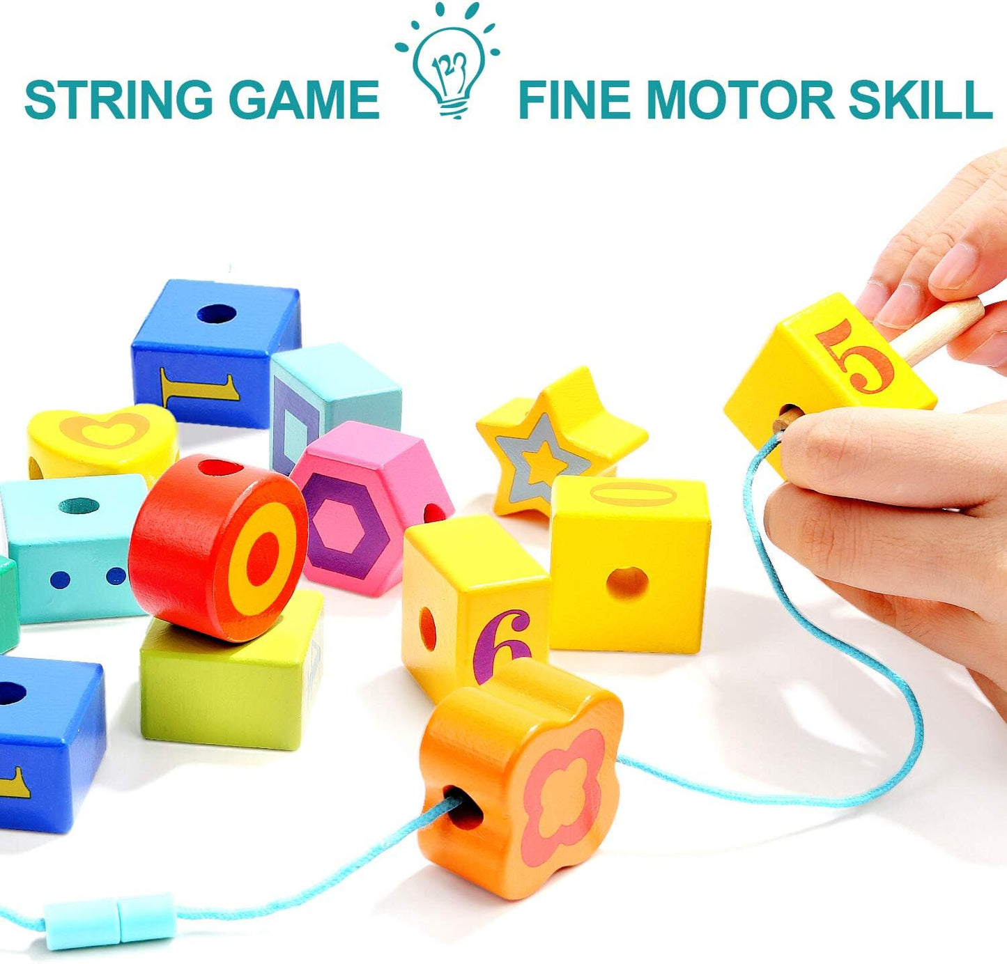 TOP BRIGHT Wooden Lacing Beads for Toddlers, Kids Fine Motor Skills Montessori Toys for 1 2 Year Old Girls Boys, Threading Toys for Two Year Old Girl Birthday Gifts