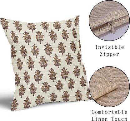 Sage Green Blue Floral Block Print Pillow Covers 18x18 Set of 2 Spring Flower Pattern Decorative Throw Pillowcases Outdoor Rustic Farmhouse Square Cushion Cases Decor for Home Couch Sofa Bed