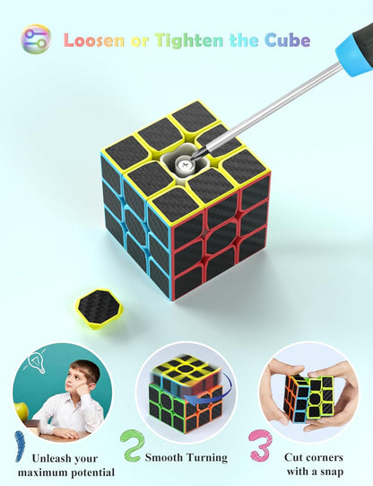 ROXENDA Speed Cube Set, Magic Cube Set of 2x2x2 3x3x3 Pyramid Cube Smooth Puzzle Cube (Stickerless)