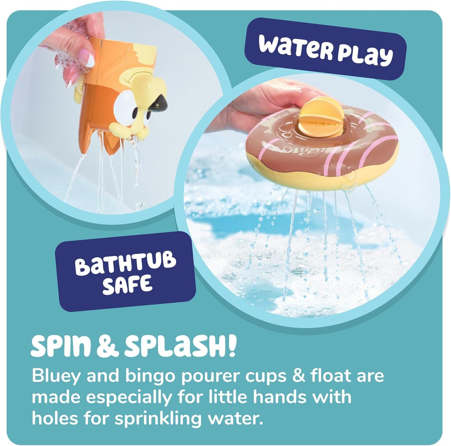 TOMY Toomies Bluey Bath Toys - Bluey's Family Pourers - Includes Chilli, Bandit, Bingo and Bluey Figures - Nesting and Stacking Cups for Bath, Beach or Pool - 4 Count - Ages 18 Months and Up
