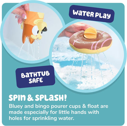 TOMY Toomies Bluey Bath Toys - Bluey's Family Pourers - Includes Chilli, Bandit, Bingo and Bluey Figures - Nesting and Stacking Cups for Bath, Beach or Pool - 4 Count - Ages 18 Months and Up