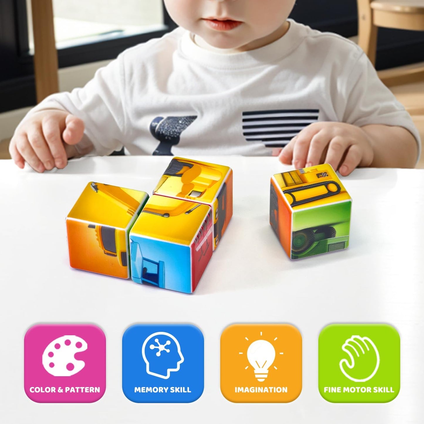 Pairez Toys Random 4 Sets of Magnetic Blocks for Toddlers, 4 Packs Total 16 PCS & 24 Patterns, Magnetic Puzzles for Kids 1-3, Preschool Learning Classroom Must Haves Puzzle Toys