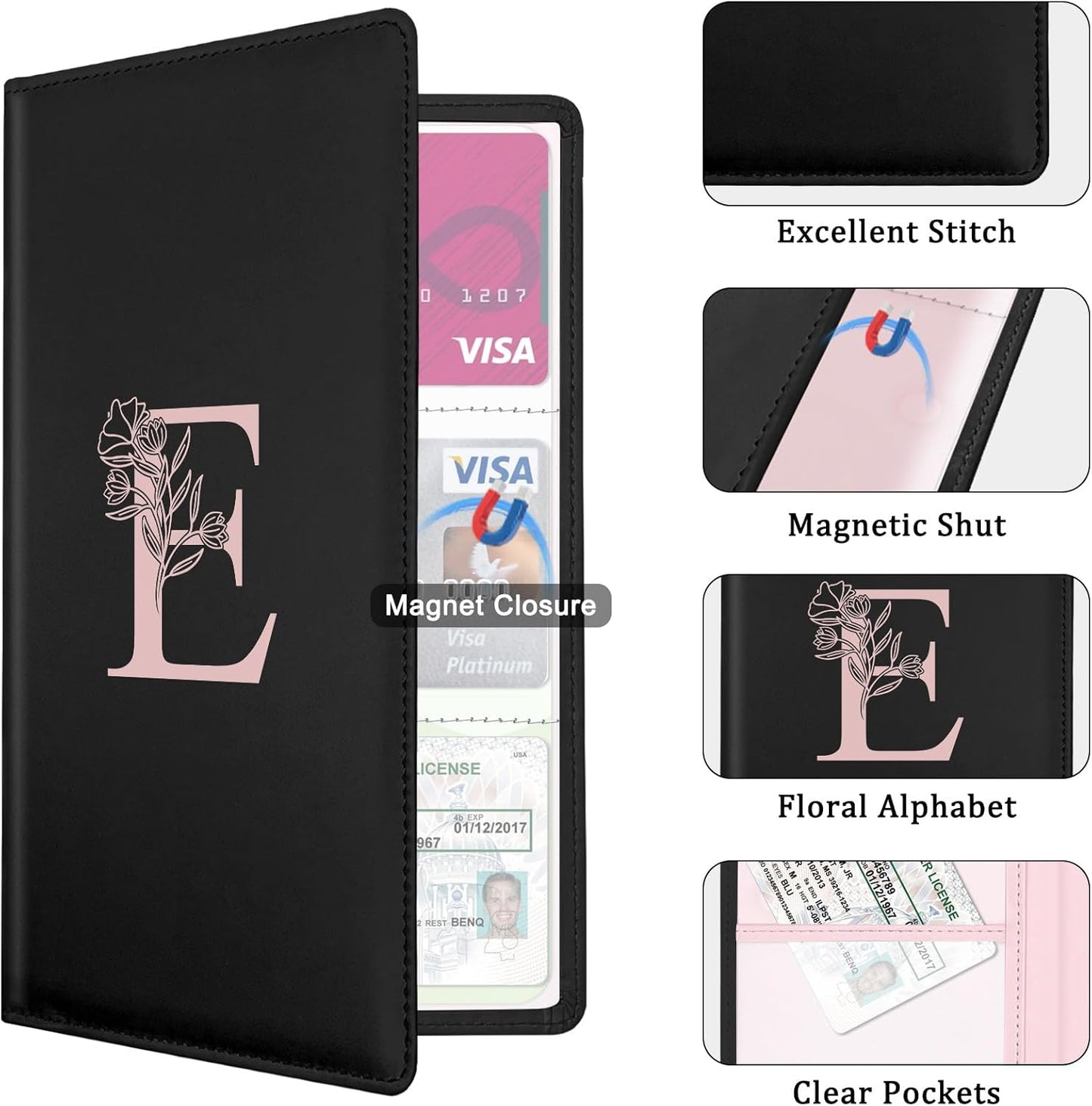 Letter Car Registration and Insurance Holder, with Magnetic Closure for License, Cards and Documents,Vehicle Glove Box Car Organizer, Interior Car Accessories for Women Men (I)