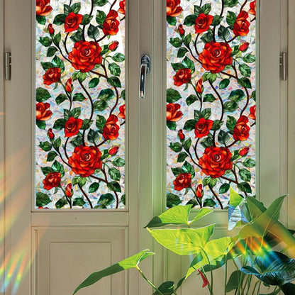 Flower Stained Glass Window Film Decorative Static Cling Stickers Sun Blocking Privacy Decals for Home Car White Lily