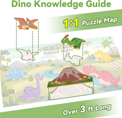 iPlay, iLearn Floor Puzzle for Kids Ages 3-5 4-6, Dinosaur Jigsaw Puzzle, 52Pcs Wooden Jumbo Dinos Animal Puzzles Game, Toddler Educational Learning Toy, Preschool Birthday Gifts for Boy Girl Child