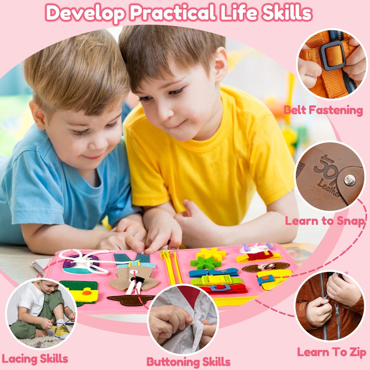 Qizfun Toddler Busy Board Montessori Toys – Sensory Busy Book, Educational Learning Travel Toy for Airplane & Car, Keeps Toddlers Entertained, Birthday Gifts for Toddler Boys Girls (Blue/P8)
