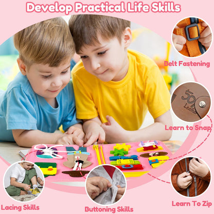 Qizfun Toddler Busy Board Montessori Toys – Sensory Busy Book, Educational Learning Travel Toy for Airplane & Car, Keeps Toddlers Entertained, Birthday Gifts for Toddler Boys Girls (Blue/P8)