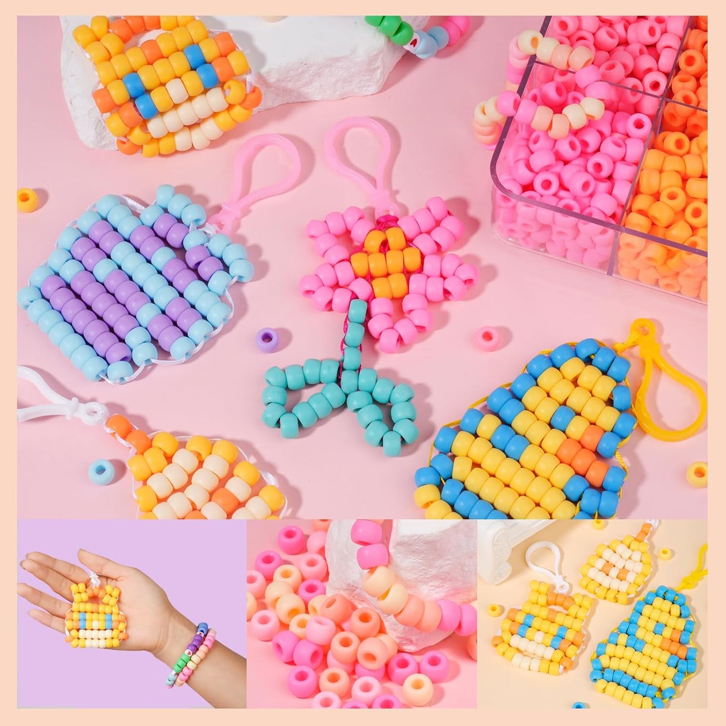 1720+pcs Pony Beads Kit 1830pcs 6 Style Letter Alphabet Beads Rainbow Plastic Pony Bead Bulk Multicolor Kandi Bead Elastic String DIY Crafts Jewelry Making Kit for Bracelets Necklaces