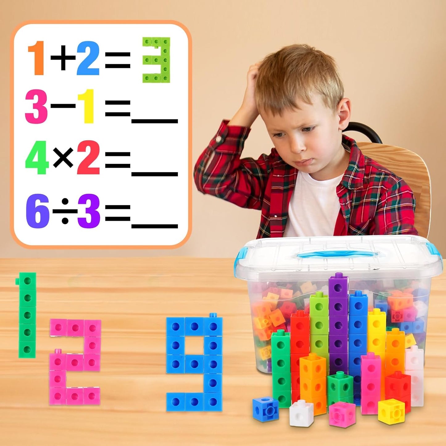 Jenaai 200 Pcs Math Cubes Counting Blocks Linking Connecting Cubes Math Manipulatives with Storage Container Educational Toy for Kids Age 4-8 Kindergarten STEM Activities Preschool(Blue)