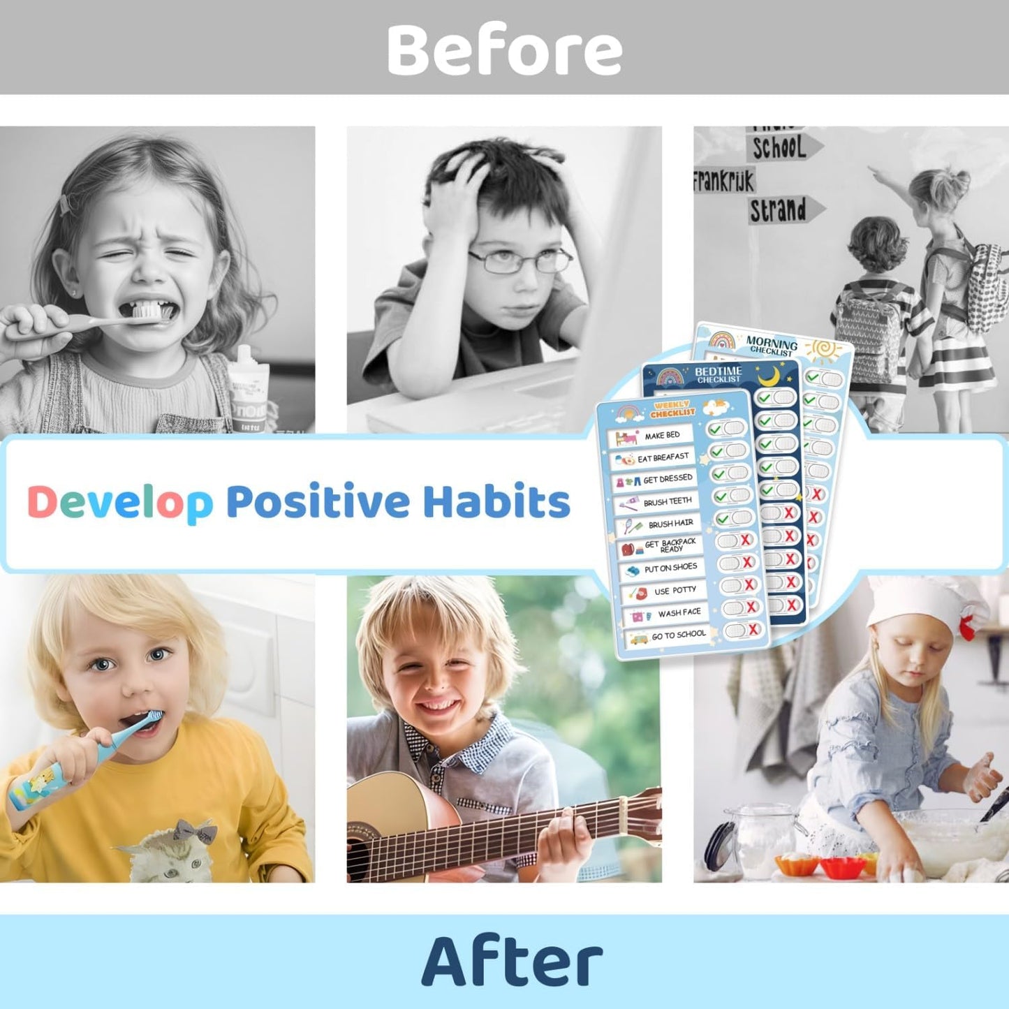 Upgraded Slider 3 in 1 Bedtime/Morning/Daily Routine Chart for Kids, Magnetic Chore Chart for Kids, Visual Schedule for Kids Toddlers Schedule Board for Home