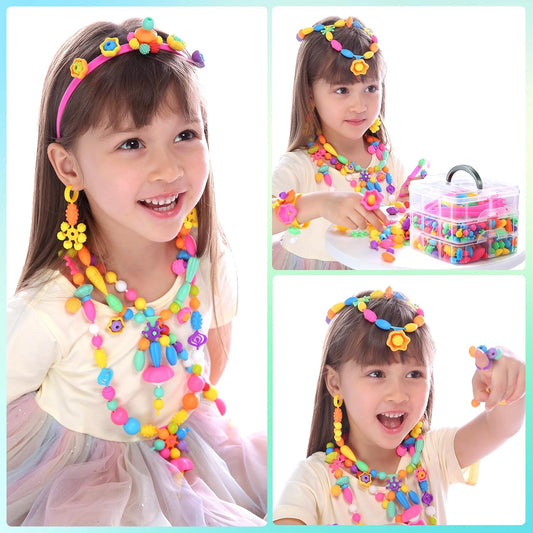 Funtopia Pop Beads, 700+ Pcs Arts and Crafts for Kids 4-6, Snap Beads DIY Bracelet Necklace Ring Anklet Set, Birthday Party Creativity Toys for Girls Toddlers Ages 3 4 5 6 (X-Large)